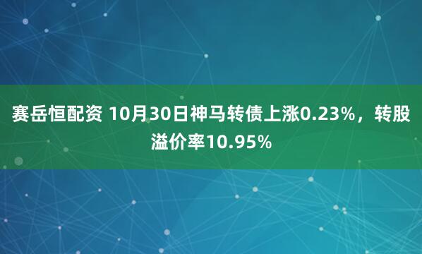 赛岳恒配资 10月30日神马转债上涨0.23%，转股溢价率10.95%